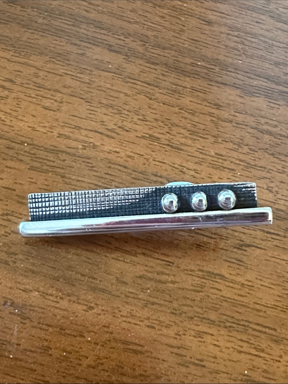 Vintage 50s/60s Mid Century MOD Silver & Black Men's Tie Clip with Stud Accents